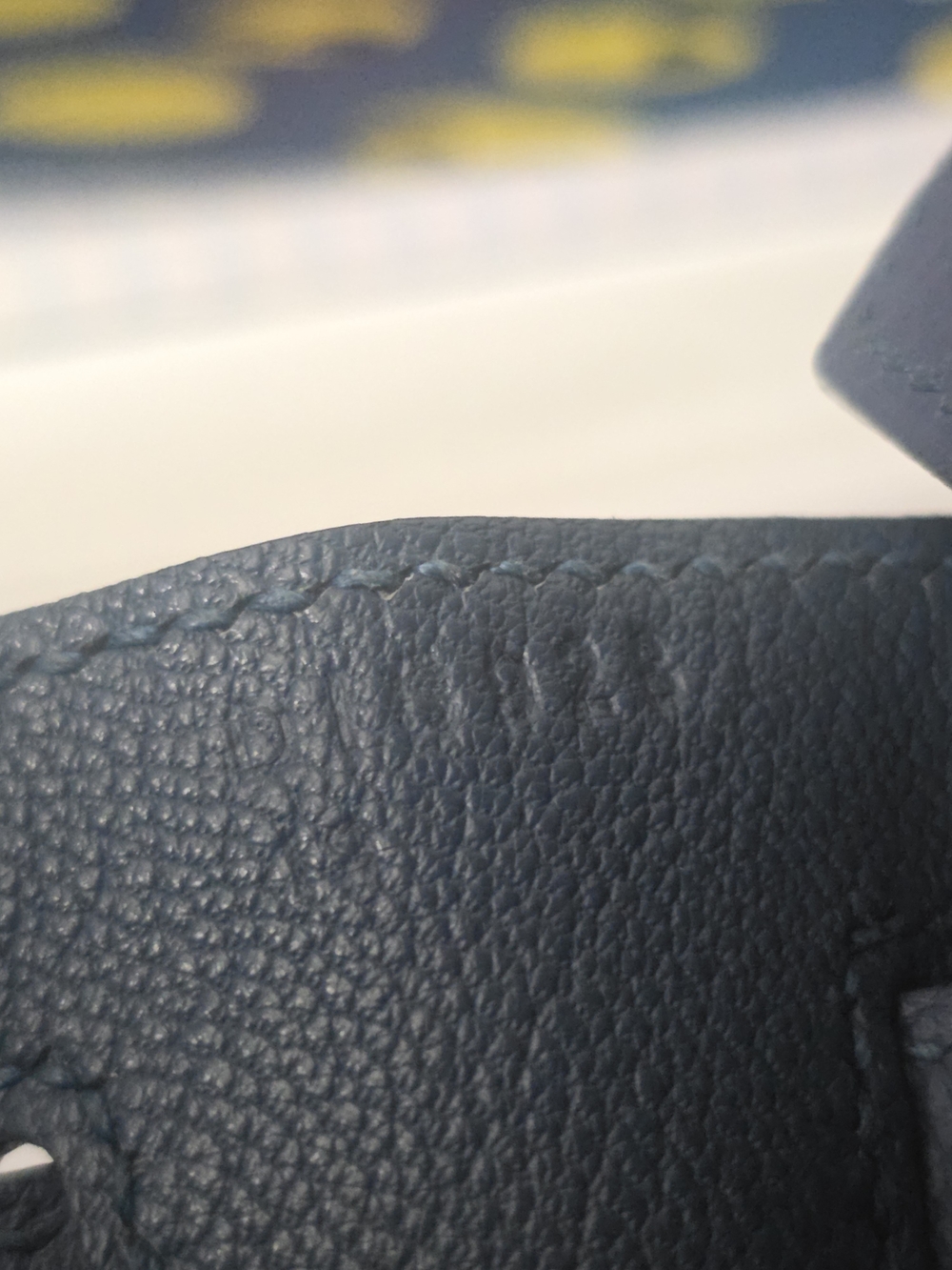 Hermes Navy Blue Leather Tote with Gold Stamping - Picture 4 of 7